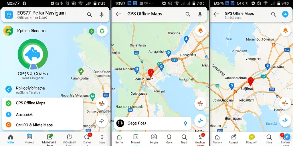 Tampilan antarmuka intuitif aplikasi GPS Offline Maps EOS77.