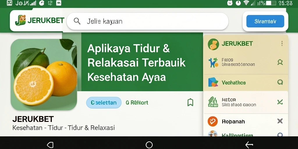 Tampilan antarmuka aplikasi JERUKBET dengan fitur Tidur & Relaksasi.