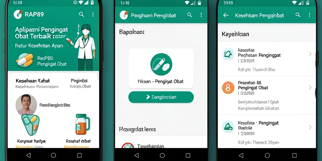 Tampilan antarmuka utama RAP89 dengan fitur pengingat obat.